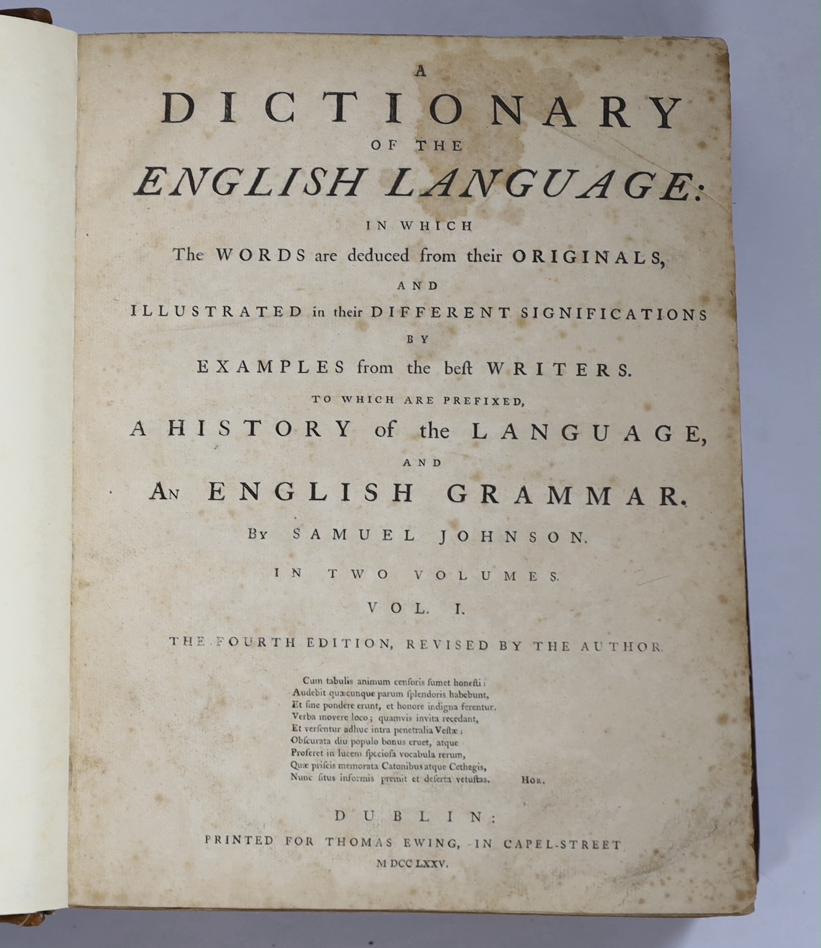 Johnson, Samuel - A Dictionary of the English Language....to which are prefixed, a History of the Language, and an English Grammar. 4th edition, revised by the author, 2 vols. old calf, newly rebacked with blind decorate